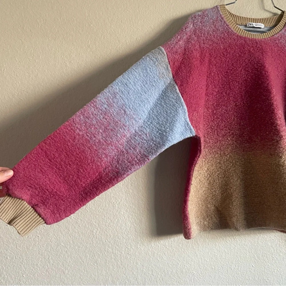 Zara Soft Tie Dye Sweatshirt Sweater Wool Blend Long Sleeve Round Neck, Size S - Picture 8 of 16